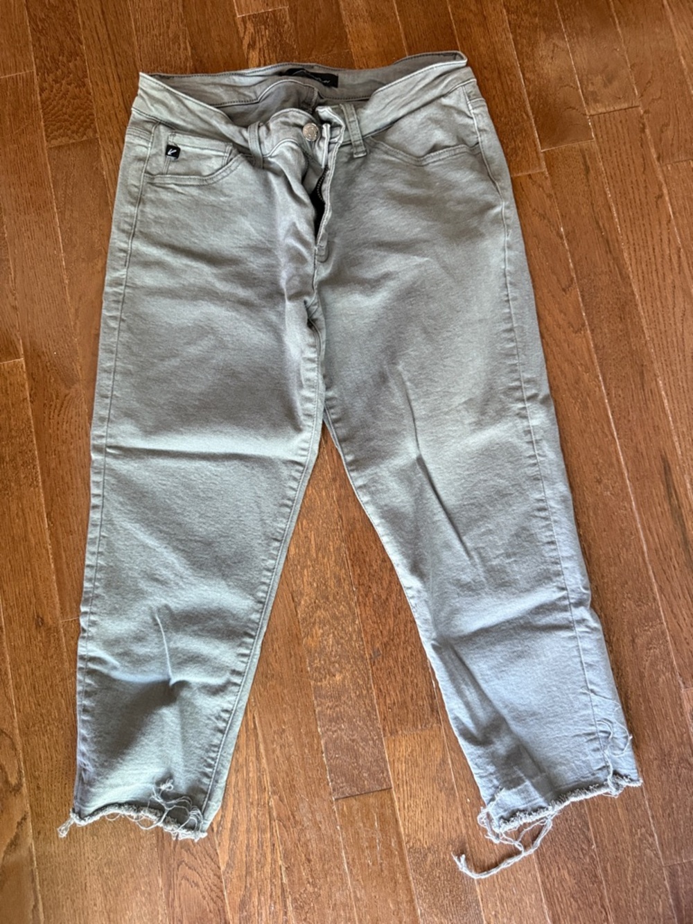 Cropped Light Olive Green Denim Jeans